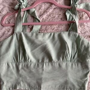 Mint green cropped tank top, never worn! self tie straps!! NWOT